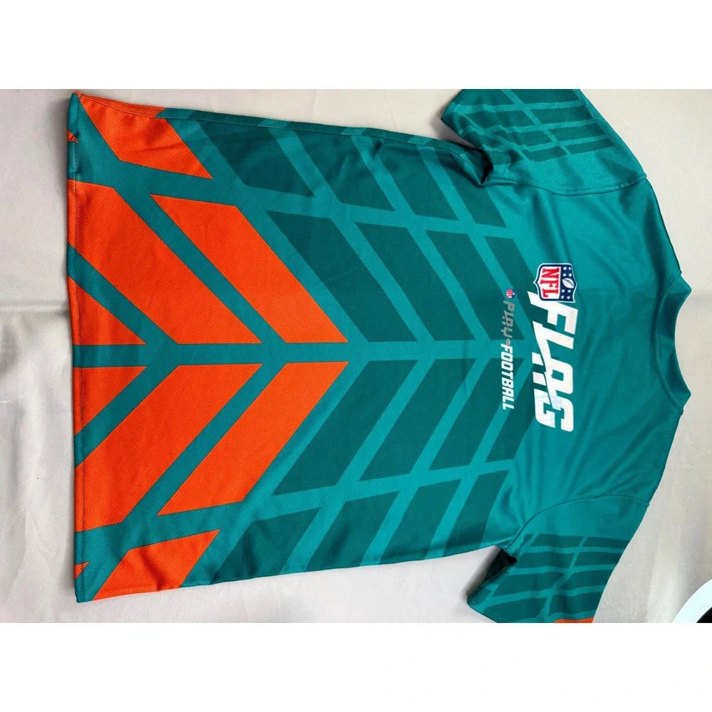 NFL Flag Football Miami Dolphins Youth XL Jersey Aqua Orange V-Neck reversible